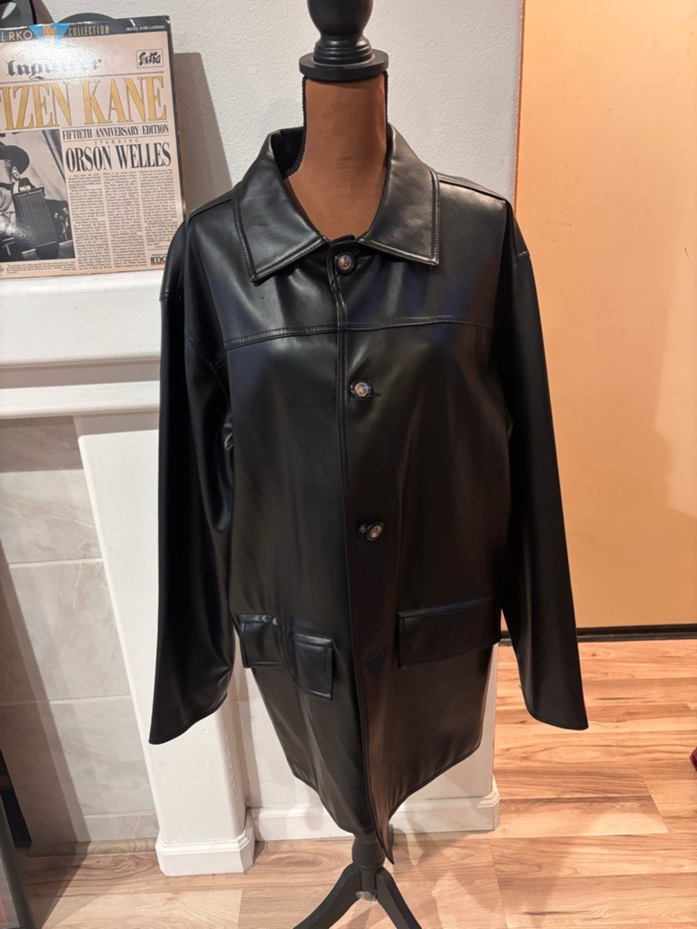 EA Collection Black Leather Trench Coat Jacket NWT SZ XL NWT.